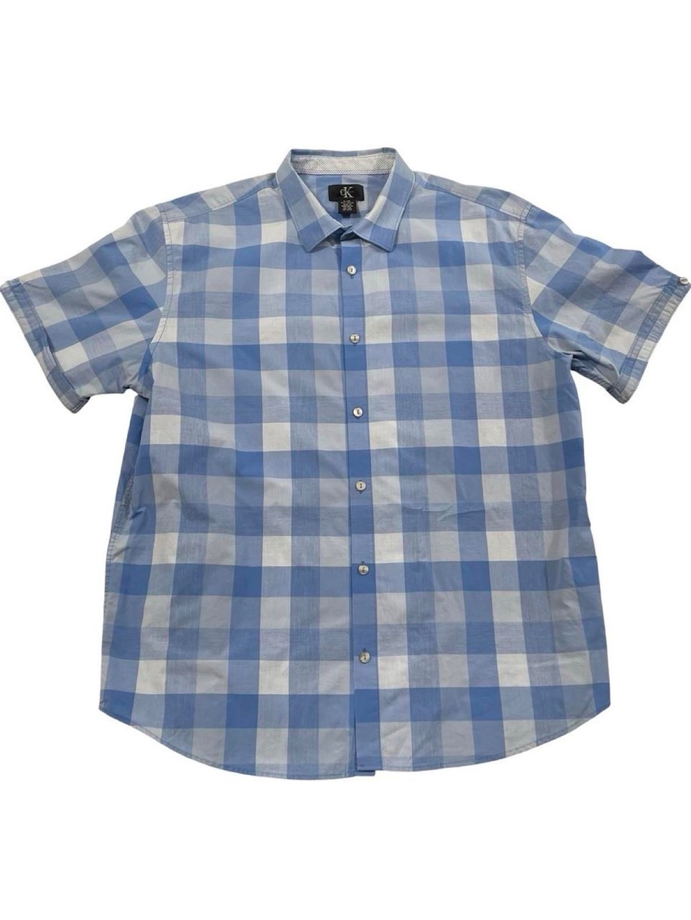 Calvin Klein Plaid Short Sleeve Button-Up Blue Shirt Size L (Retail $70)